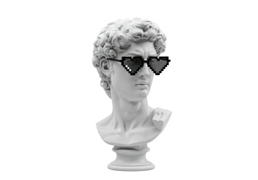Isolated Bust of David with Pixelated Heart Sunglasses
