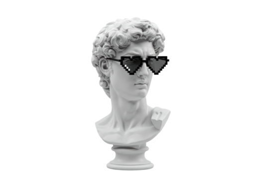 Isolated Bust of David with Pixelated Heart Sunglasses