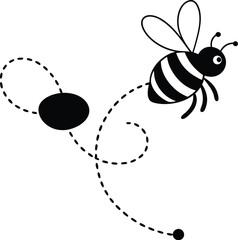bee flying icon, dotted flight path, hand drawn vector