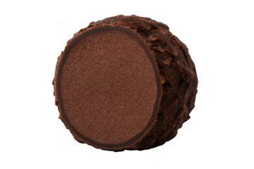 Half of a chocolate truffle reveals its soft center, showcasing a delectable treat with a transparent background