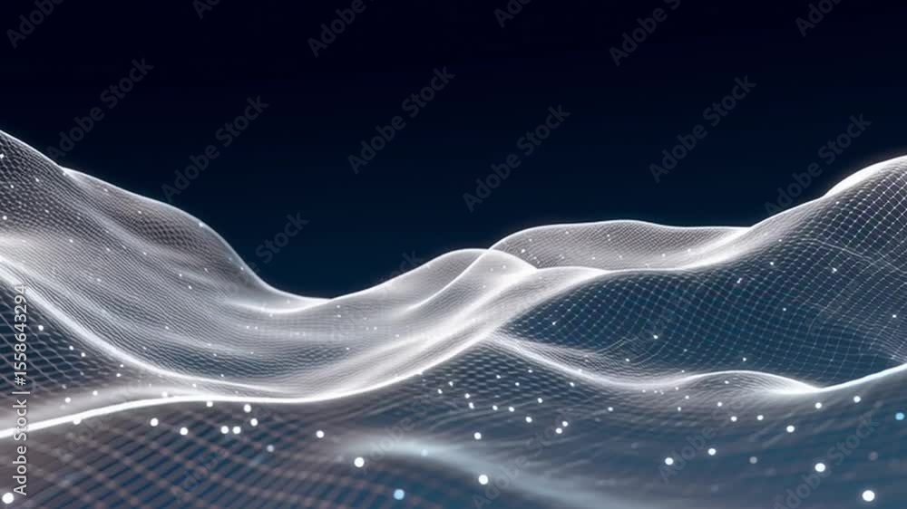 Fototapete mesmerizing digital landscape of flowing waves and light particles, creating depth and movement in f