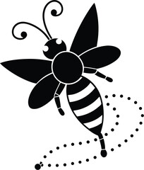 bee flying icon, dotted flight path, hand drawn vector