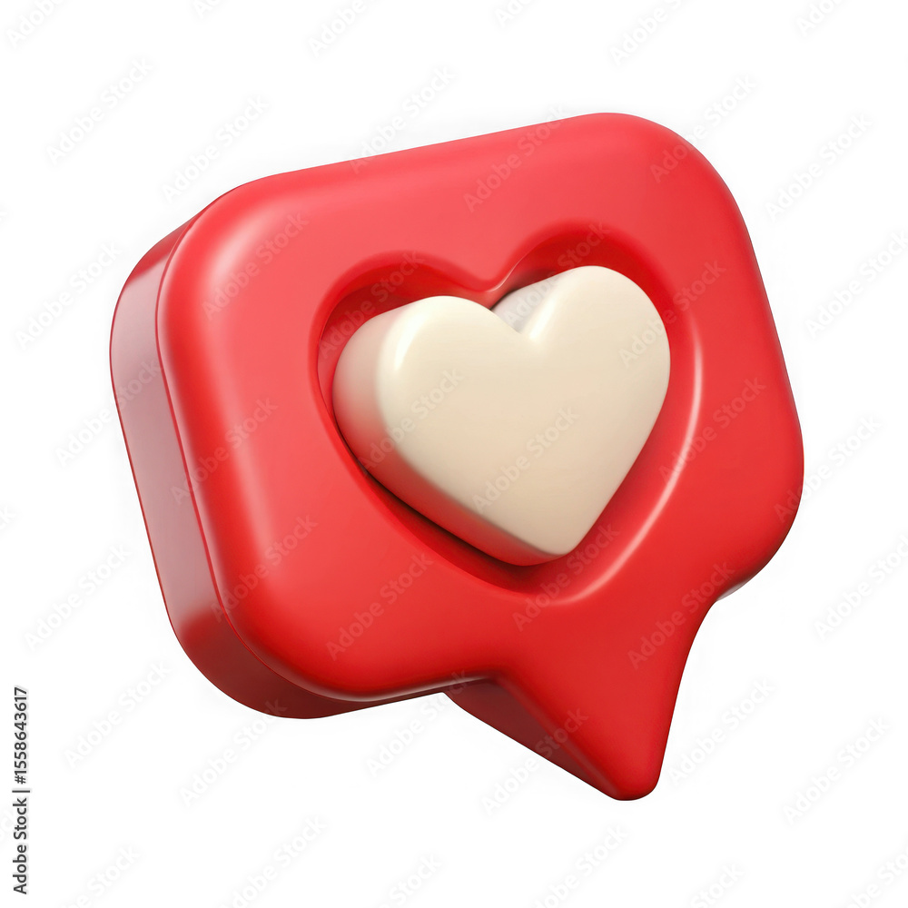 Poster 3d red heart like notification icon isolated on transparent background