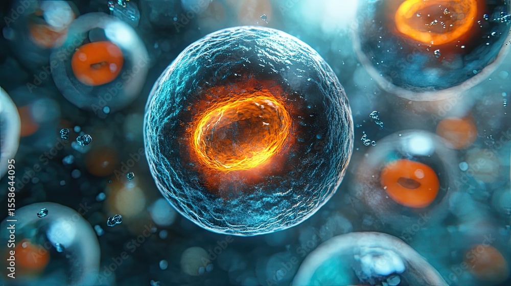 Aufkleber mitosis cell division render showing different stages of cell cycle with chromosome separation in sc