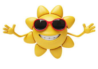Isolated Smiling Sun Character with Sunglasses