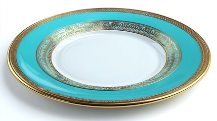 Elegant turquoise and gold rimmed decorative dinner plate fine china for formal dining and special occasions