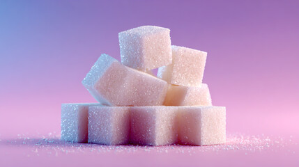 3D render of white sugar cubes in a pyramid on a pastel background