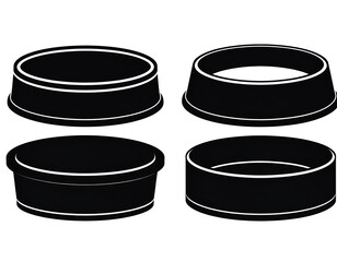 Four black silhouettes of food bowls