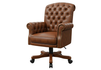 Isolated Tufted Brown Leather Executive Swivel Office Chair