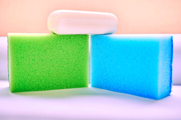 Green blue sponges,soap for washing anything