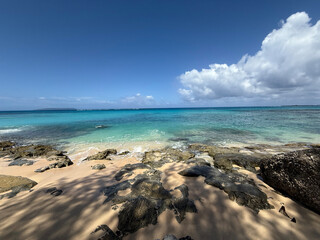tropical beach with blue sky