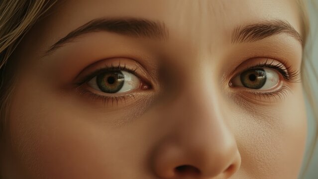 Close-up eyes. Emdr dlss Highly sensitive person aphantasia Deepfake video maker Intrusive thought Asmr skincare Motion array Artgrid Neosensory Green brown. Female face. Natural skin. Soft light. Em