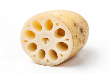 Pale Yellow Lotus Root Slice Isolated White Background