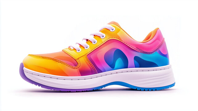 One colorful sports sneaker isolated on white background. Stylish fashionable sports shoes.