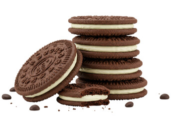 Isolated Stack of Chocolate Sandwich Cookies with Cream Filling