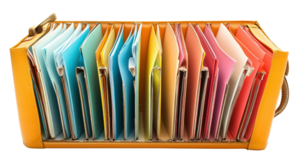 Open binder with colorful dividers and paper, Transparent background, PNG file