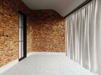 modern loft living room with red brick wall pattern background. 3d render.