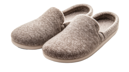 Pair of slippers made of soft fabric Transparent background, PNG file