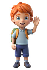Cheerful 3D Cartoon Boy Waving, Ready for Adventure