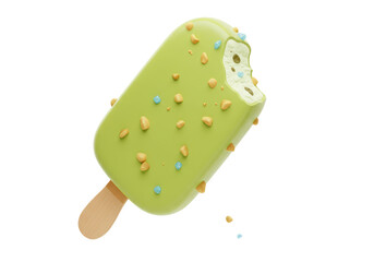 Isolated Green Pistachio Ice Cream Bar with Bite Mark