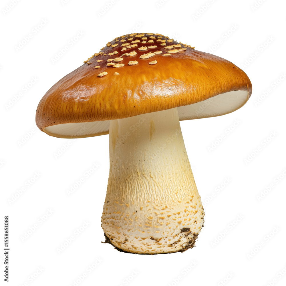 Poster vibrant orange mushroom with a smooth cap and textured stem in natural setting ideal for culinary or