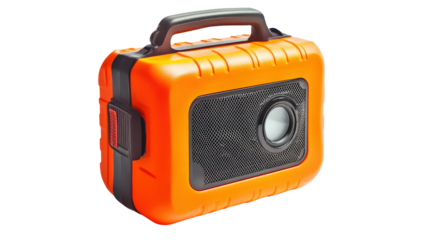 Portable gas leak detector with audio and visual alarms, industrial safety gear, Transparent background, PNG file