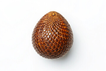 Single Brown Salak Snake Fruit Isolated White Background Top View
