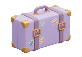Isolated Vintage Lavender Suitcase with Travel Stickers