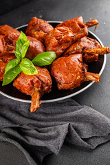 Knuckle smoked meat cooked ham roulka fresh shank delicious gourmet food background on the table rustic food top view copy space