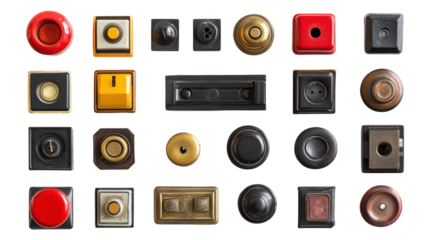 Push buttons, switches, and toggle buttons, Transparent background, PNG file