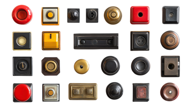 Push buttons, switches, and toggle buttons, Transparent background, PNG file