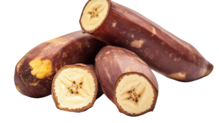 Monkey banana, small and chubby variety with thin peel, naturally sweet, Transparent background, PNG file
