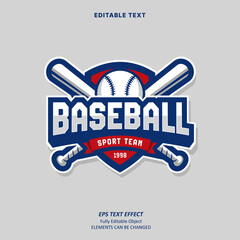 Editable Text Effect Vector of Blue Red Baseball Team name college Logo Emblem sport Design for club, event, printing, merchandise, basketball, baseball, football