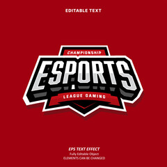 Editable Text Effect Vector of Red Black Esport League Championship Gaming Title or Logo Emblem Design for Team, club, event, printing, merchandise, baseball, football, basketball
