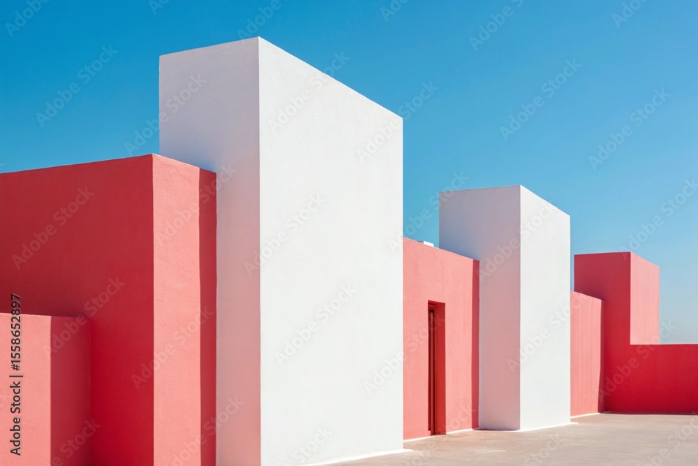 Aufkleber 3d illustration of modern geometric architecture with concrete floor for car presentation and minima