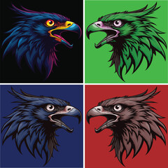 Set of Angry Eagle Head Mascot