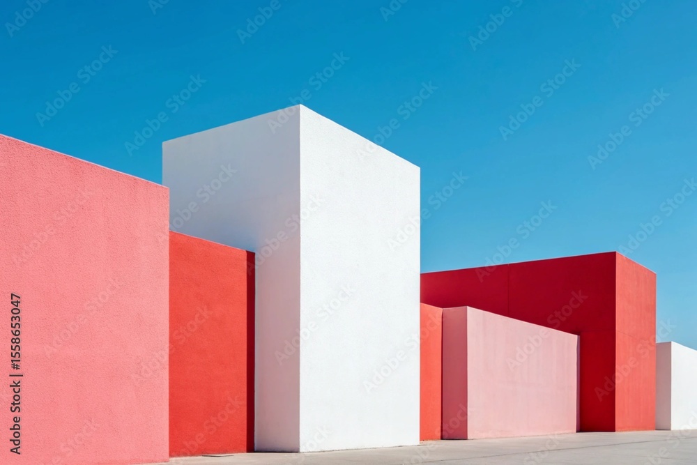 Aufkleber 3d illustration of modern geometric architecture with concrete floor for car presentation and minima