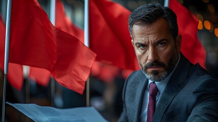 Businessman investigating potential fraud cases with vigilance