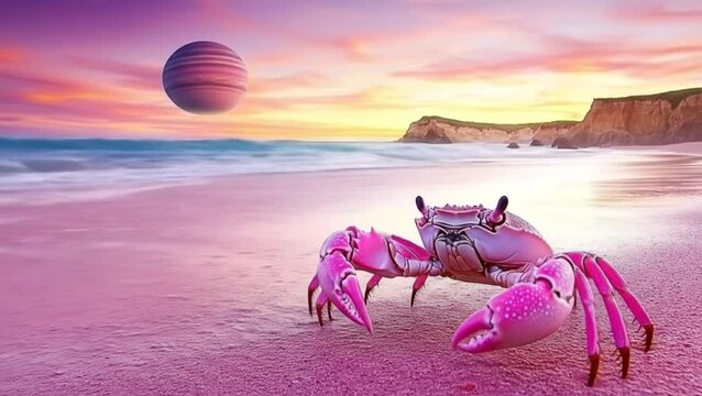 The beauty of the beach and pink crabs