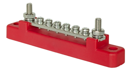 Bus bar for electric circuits with red insulator