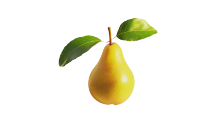 Ripe pear with green-yellow skin and gentle teardrop shape, Transparent background, PNG file