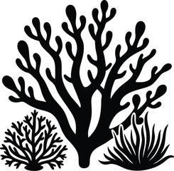 coral seaweed silhouette, underwater plant vector, abstract marine design