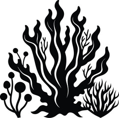 coral seaweed silhouette, underwater plant vector, abstract marine design