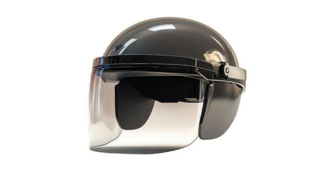 Safety helmet face shield attachment with flip-up visor, industrial accessory, Transparent background, PNG file