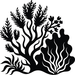 coral seaweed silhouette, underwater plant vector, abstract marine design