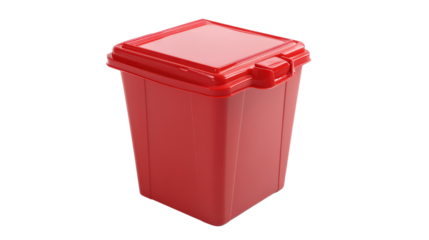 Sharps container for biohazard disposal, red plastic with lid, medical safety item, Transparent background, PNG file
