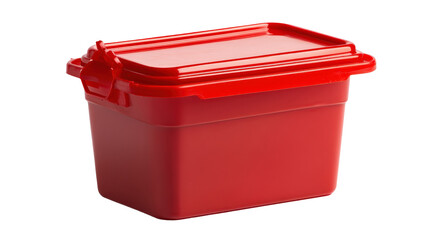 Sharps container for biohazard disposal, red plastic with lid, medical safety item, Transparent background, PNG file