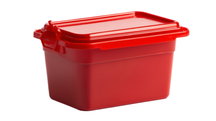 Sharps container for biohazard disposal, red plastic with lid, medical safety item, Transparent background, PNG file