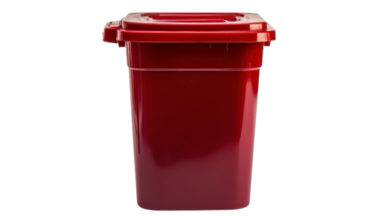 Sharps container for biohazard disposal, red plastic with lid, medical safety item, Transparent background, PNG file