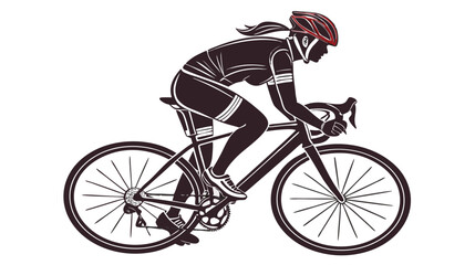Fototapeta premium Cyclist Silhouette Riding Road Bike — Female Racer with Helmet, Ponytail